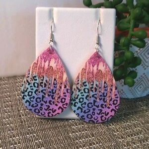 Leopard Print Paint Drizzle Teardrop Earrings
